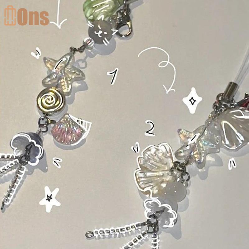 Ons Ocean Style Seashell Jelly Fish Pendant Key Strap Lanyard พวงกุญแจผู้หญิง Keycord ที่