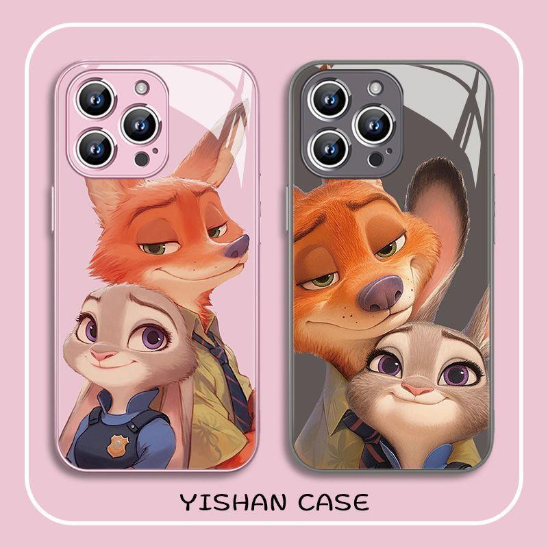 สีแก้วปลอกคู่สไตล์การ์ตูน Zootopia 2 Nick และ Judy สําหรับ Samsung Galaxy S24 S25 S23 S21 S22 ULTRA 