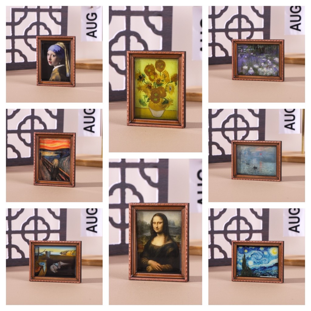 แม่เหล็กติดตู้เย็นกรอบไม้ ภาพวาดที่มีชื่อเสียงของโลก (Starry Night, Mona Lisa) 8 รูปแบบศิลปะ,ตกแต่งบ้านสําหรับห้องครัวและของขวัญศิลปะ