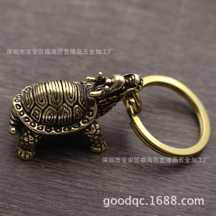 Spot Goods#Copper Xuanwu Dragon Turtle Pendant, Brass Dragon Head Turtle Ornament, Desktop Small Dec