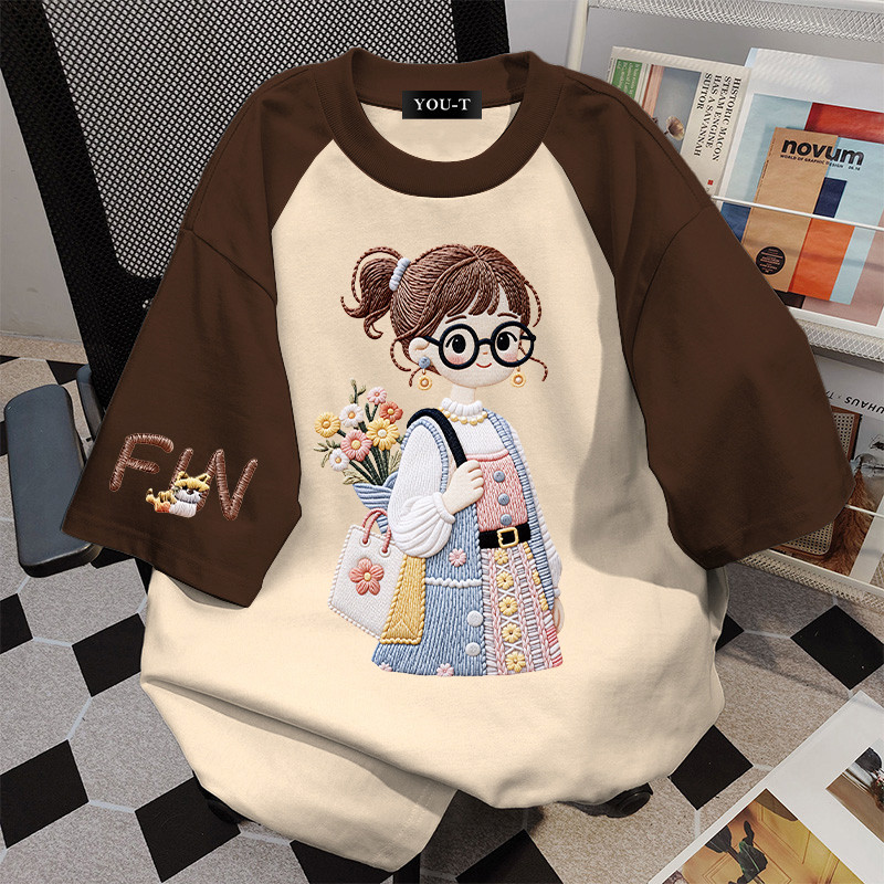 Basi💥เสื้อแฟชั่น เสื้อยืด oversize ผ้าฝ้าย100% แนวสตรีท ไม่ต้องรีดผ้า สวมใส่สบาย ผ้านิ่ม  ลาย  "FIN girl"