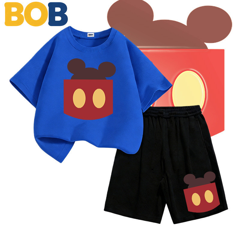 【จัดส่งไทย】2ชิ้น BOB ชุดเด็กผู้ชาย Mickey Mouse ชุดเซ็ตแขนสั้น ผ้าฝ้าย นุ่มสบาย ซับใน การ์ตูนเกาหลี วัย 1-10 ขวบ#23