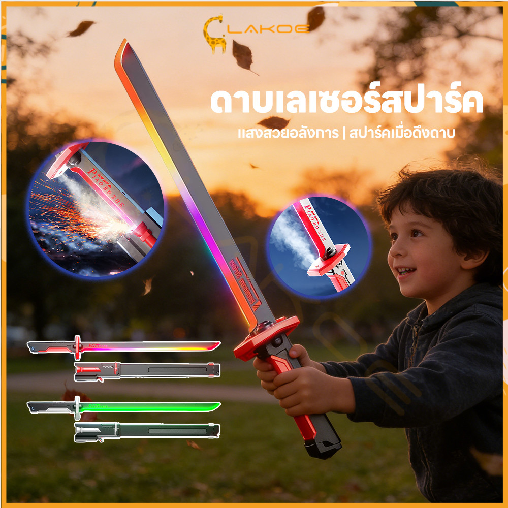 LAKOE ดาบเลเซอร์พ่นหมอก ดาบของเล่น ไอน้ำเสมือนควัน ของเล่นเด็ก 80CM ดาบเลเซอร์เด็ก