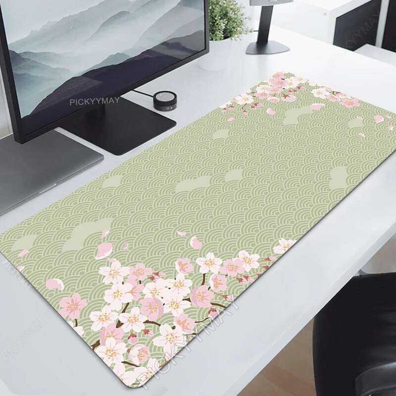 แผ่นรองเมาส์สีเขียวขนาดใหญ่ Sakura คอมพิวเตอร์ Mousepads Gaming Mousepad คีย์บอร์ดขนาดใหญ่ Gamer แผ่นรองเมาส์ความงามโต๊ะ 100x50 ซม.-bca321