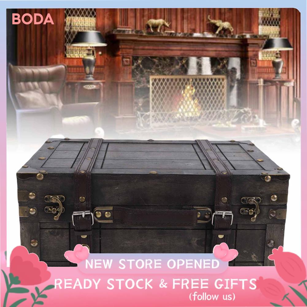Boda Boda Oreilet ไม้ตกแต่งที่เก็บของ Trunk Vintage Distressed กล่องจับไม้หีบสมบัติกล่องโบราณกระเป๋า