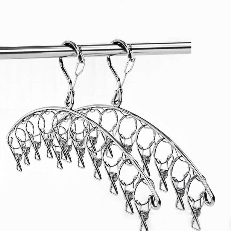 ไม้หนีบ ที่หนีบผ้าสแตนเลส ไม้แขวนเสื้อมีที่หนีบ ที่ตากถุงเท้า ที่หนีบถุงเท้า 8/10หนีบ แข็งแรงทนทาน