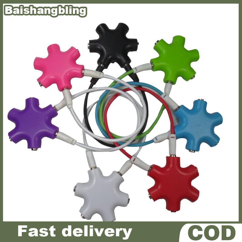 BSBL 6 พอร์ตหูฟัง Aux Splitter 6 In 1 อุปกรณ์เสริมสมาร์ทเสียง Aux Cable Splitter 3.5 มม.1 ชาย 5 หญิง