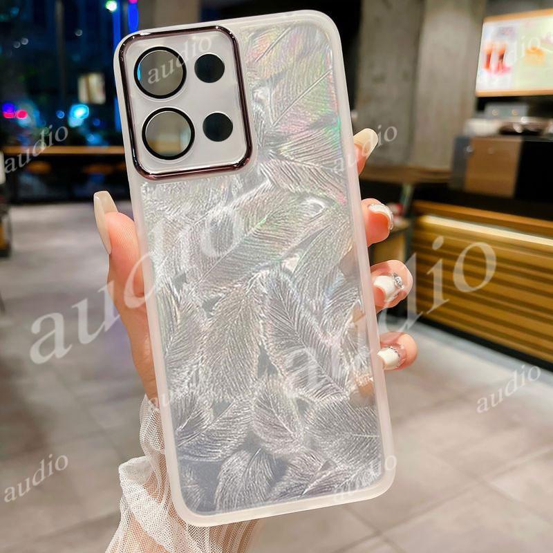 Vivo Y05 4G เลเซอร์ Feather Glitter เคสโทรศัพท์สําหรับ vivo Y05 Y05s VivoY05 VivoY05s 4G พร้อมเลนส์ก