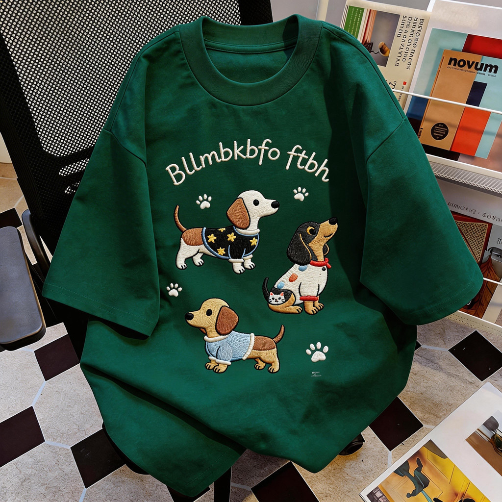 TEE·SHOP🍀เสื้อยืด oversize เสื้อเท่ๆ เกาหลี "Dachshund Trio" ไม่หดตัว เสื้อแฟชั่นใ เกาหลีสไตล์ พิมพ์ลาย ผ้านิ่มใส่สบาย