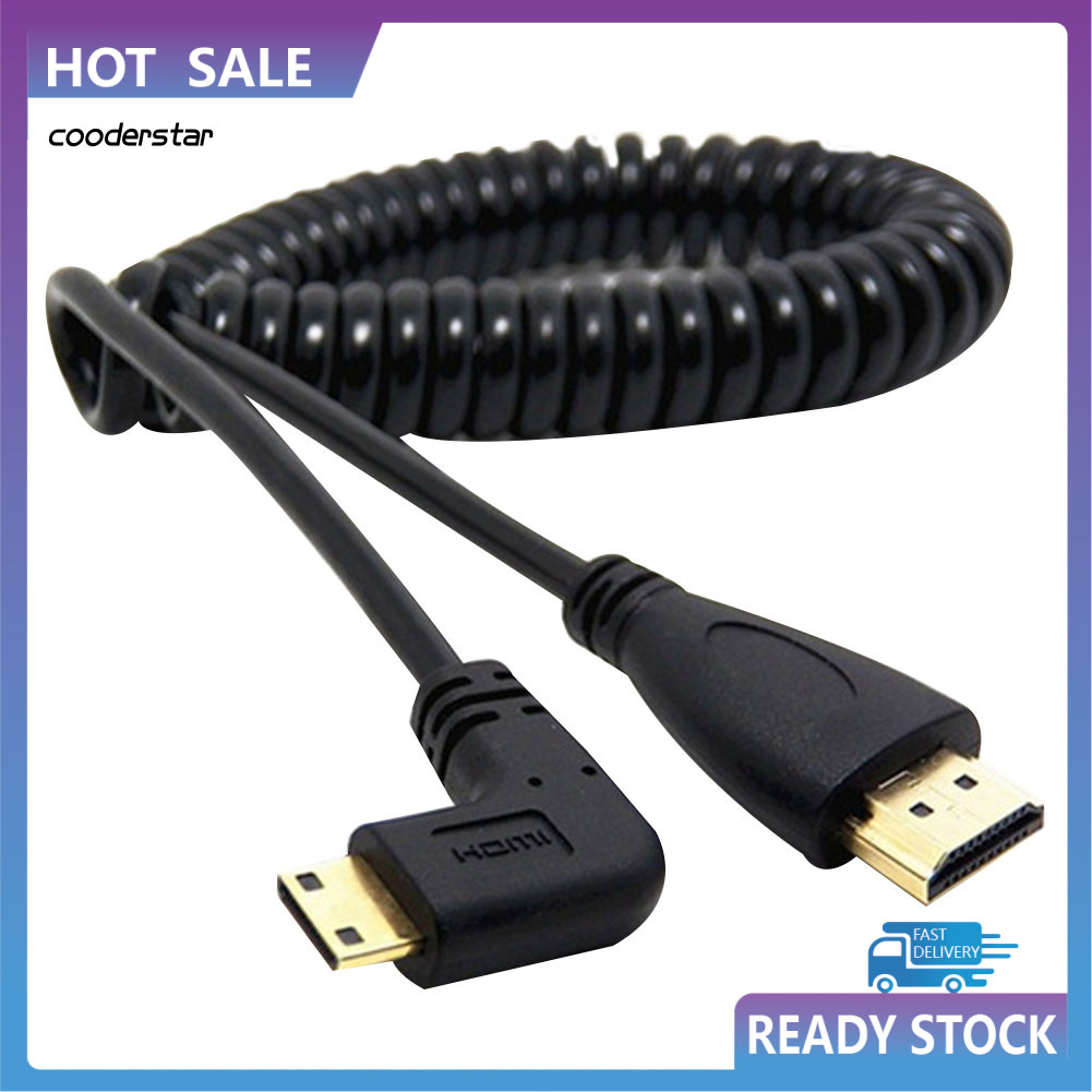 COOD Mini HDMI เข้ากันได้กับ HDMI ชาย 90 องศามุมขวาอะแดปเตอร์สายสปริงสําหรับ SLR PC