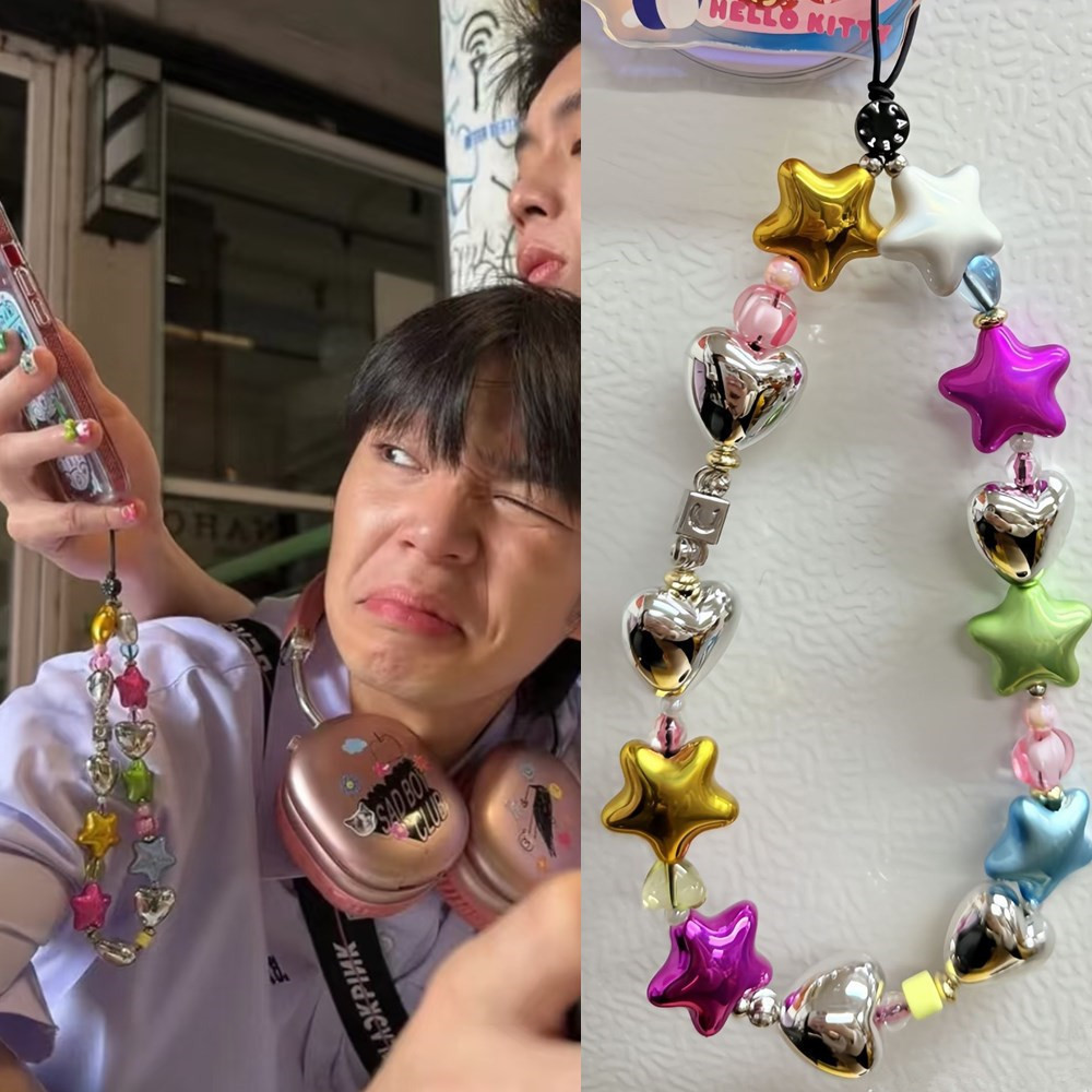 Gelboys y2k ดาว Casetify String Ting CCD กล้องโทรศัพท์มือถือ Charm Lanyard Electroplate ลูกปัดโทรศัพ