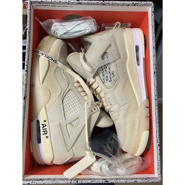 รองเท้าผ้าใบลําลอง Nike Air Jordan 4 Retro Off-White Sail CV9388-100