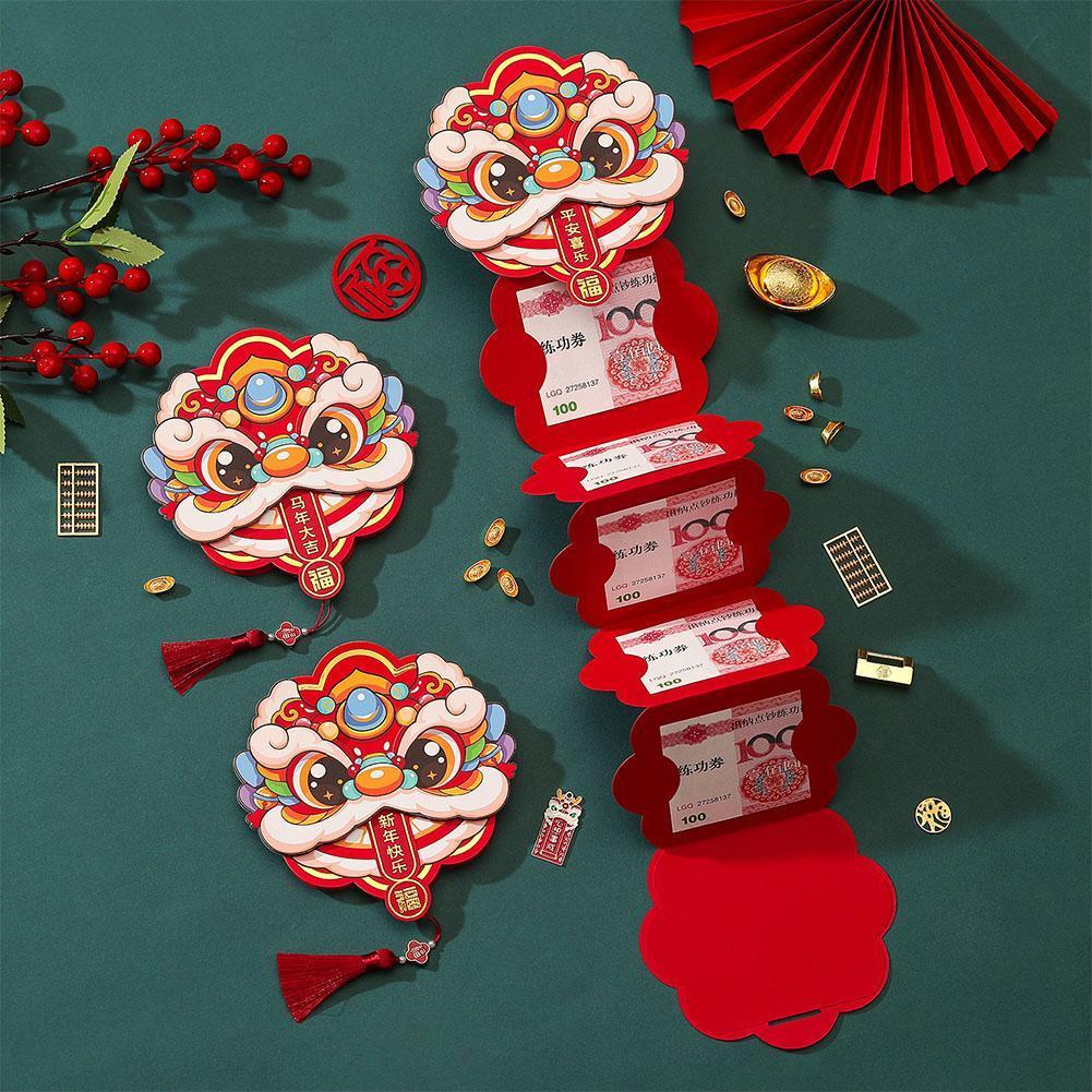 ถุงซองแดงพับได้ (5 ใบ) creative Lucky Red Red Packet Envelope Lunar Envelopes Cash O6n7