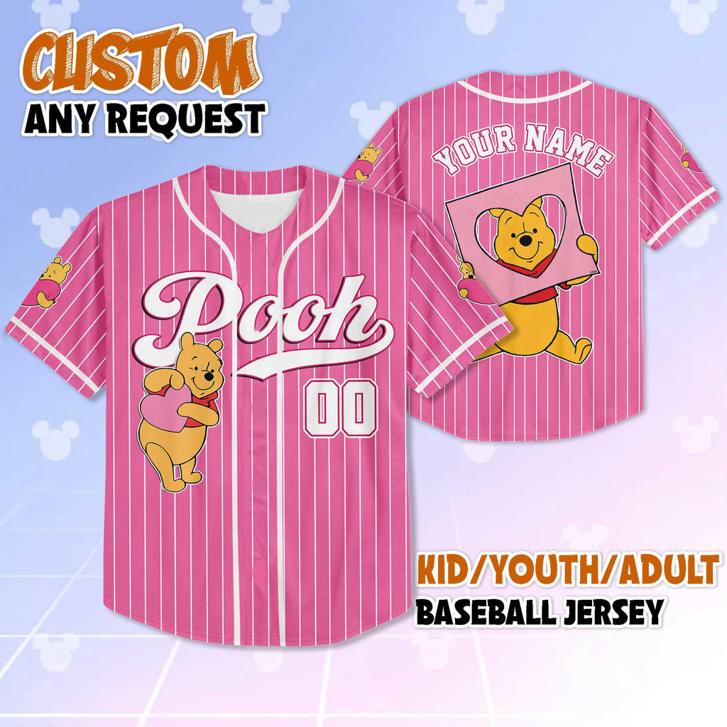 เสื้อเบสบอล Pooh Valentines Day แบบกําหนดเอง, เสื้อเบสบอล Winnie the Pooh ส่วนบุคคล, ของขวัญวันวาเลนไทน์
