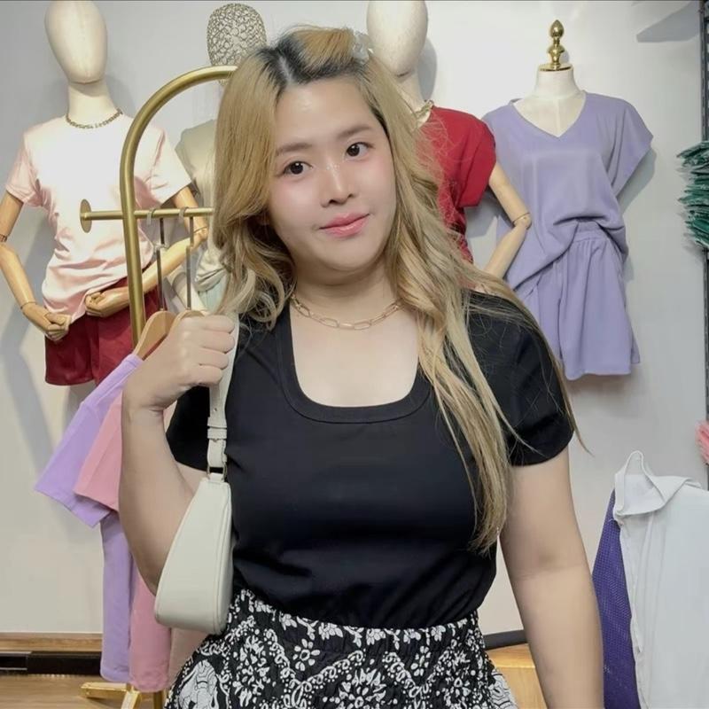 F01 เสื้อคอยู สำหรับสาวอวบ Lady ผ้ายืดใส่สบาย #ไม่ต้องเผื่อไซด์ เสื้อ ยืด