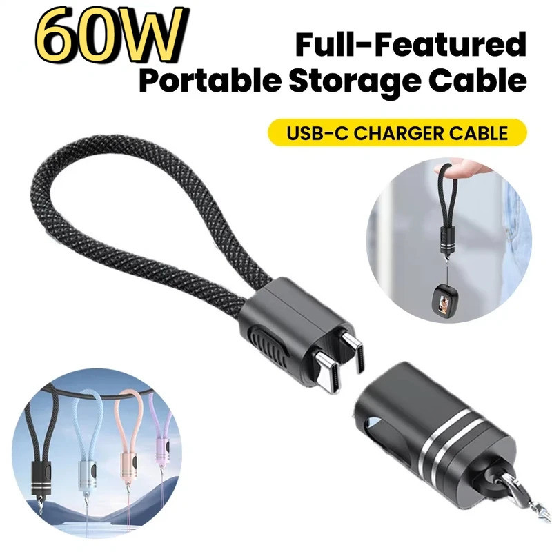พวงกุญแจแบบพกพา USB C สายชาร์จสั้น 60W สายชาร์จเร็วสุด Type C สายชาร์จสั้นสําหรับโทรศัพท์ MacBook An