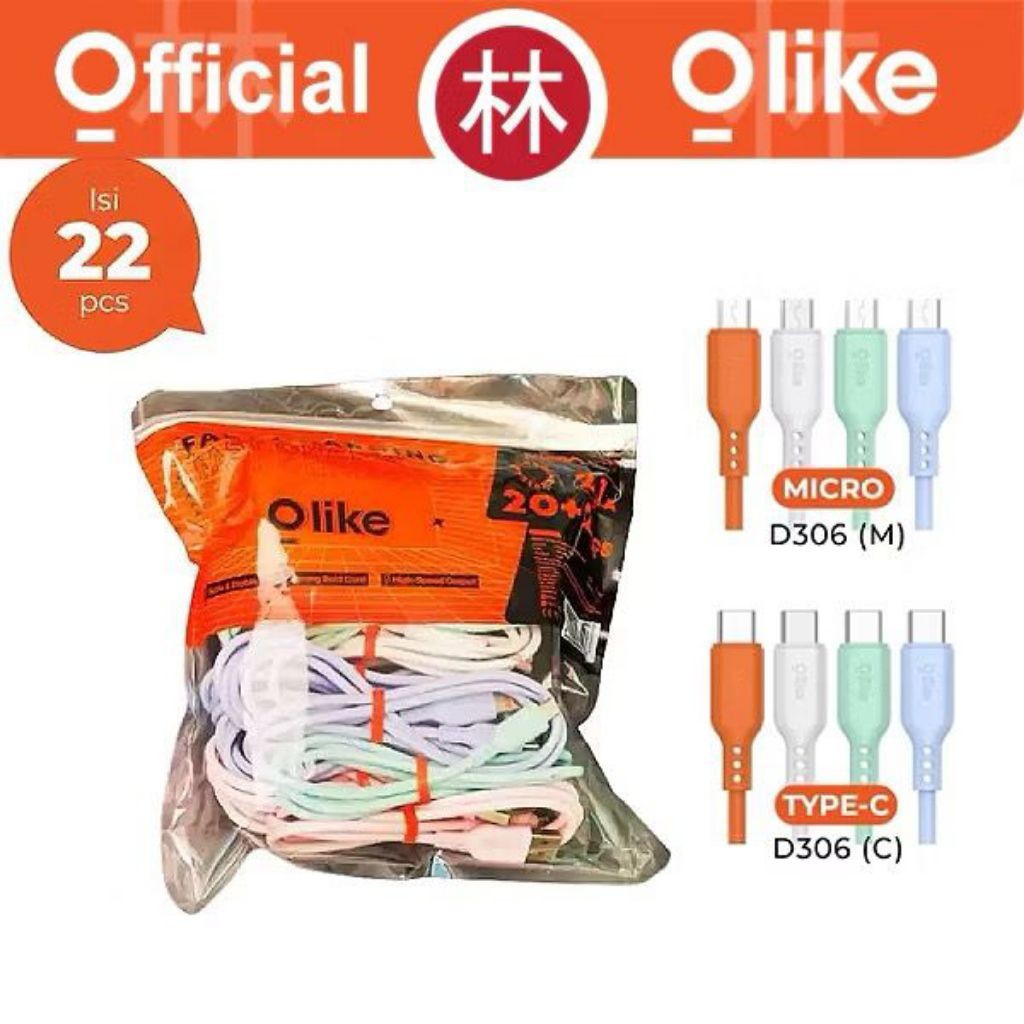 (REFILL 1 PACK CONTENTS 22 PCS) Olike D306 (D306C / D306M) Data Cable Fast Charging Type-C / Micro U
