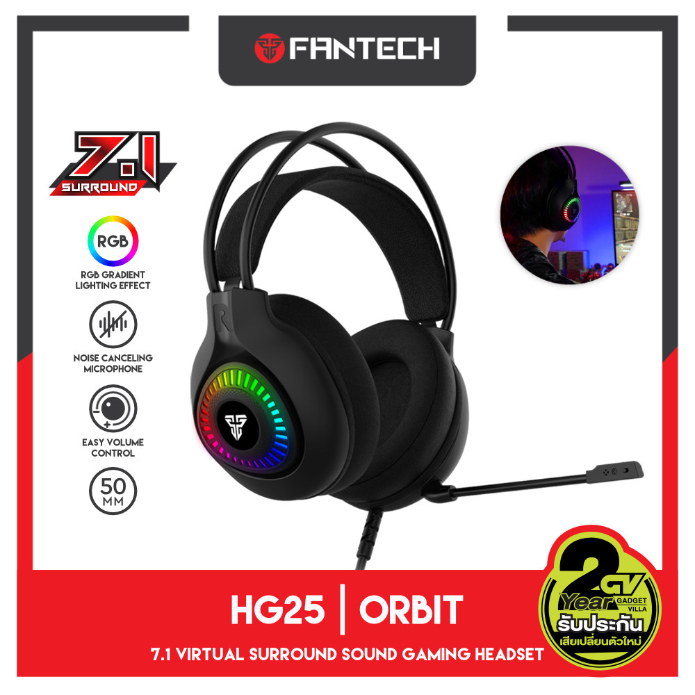 FANTECH หูฟังเกมมิ่ง ระบบ 7.1 Headset Gaming มีไมโครโฟน ไฟ RGB รอบหูฟัง สำหรับเกมแนว FPS , MMORPG รุ