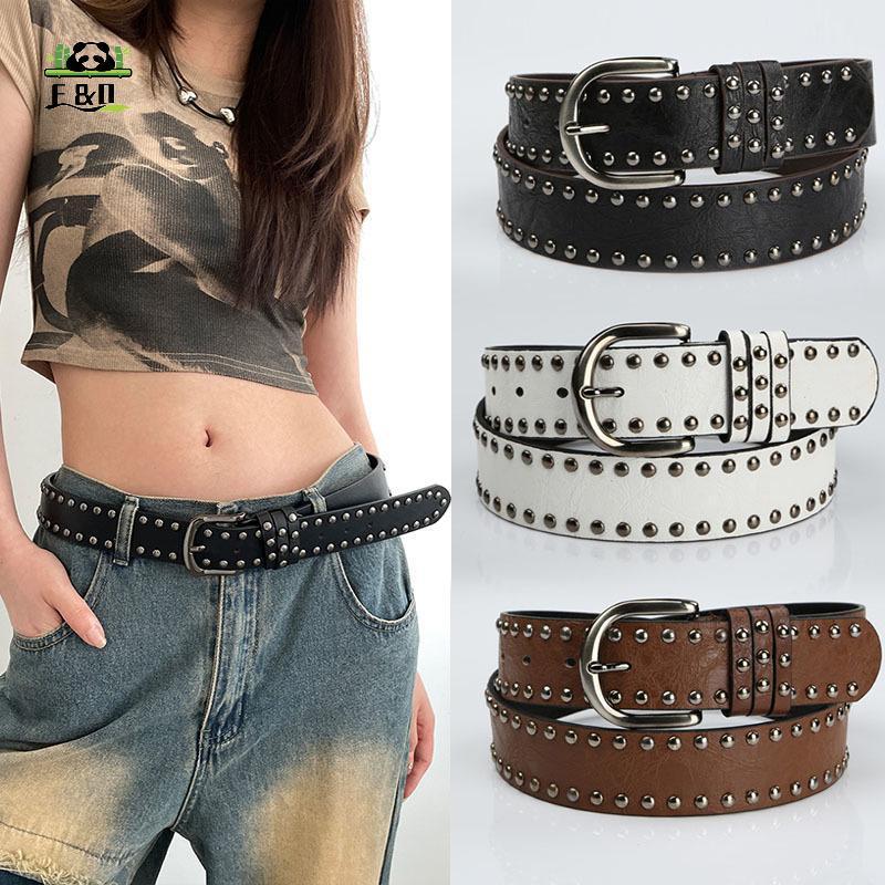 [F&O] Rivet Punk เข็ม Bule เข็มขัดสําหรับผู้ชายผู้หญิงแฟชั่นอเนกประสงค์ Y2K กางเกงยีนส์ตกแต่ง PU สาย