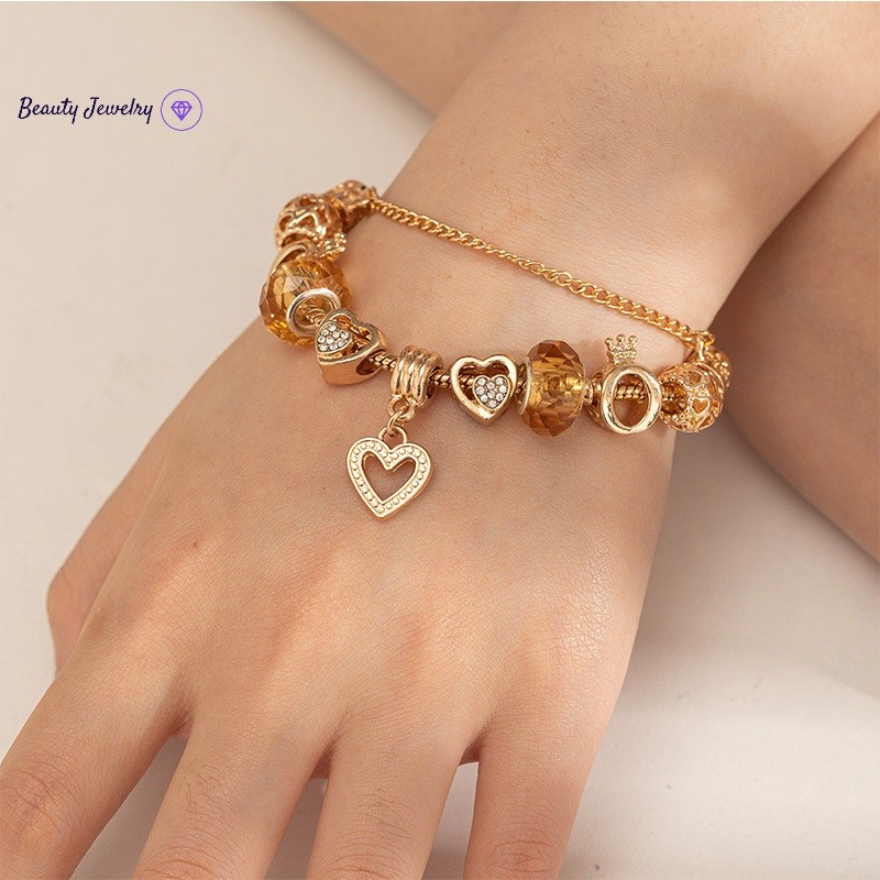 สร้อยข้อมือแพนدอร่าจากทอง 18K ตกแต่งเองด้วยลูกปัดสแตนเลสมากมาย เป็นของขวัญสำหรับคนพิเศษ ราคา ถูกที่สุด ดีลบีเคเค แกลเลอรีภาพที่ 9