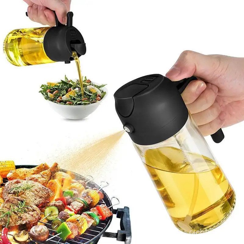 Modern Multifunctional 2 in 1 Glass Oil Dispenser, 1 Count Oil Sprayer with Handle, Cooking Oil Cont