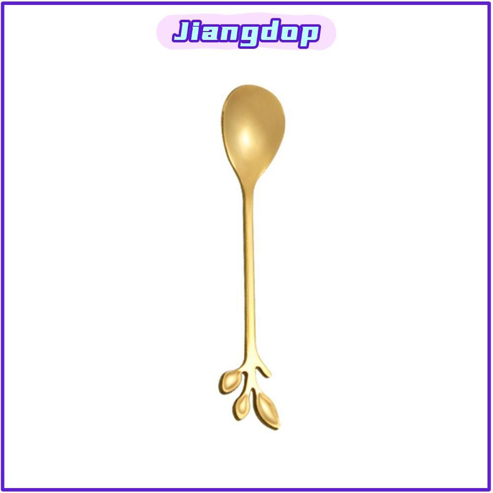 JIANG 17 ชิ้น Gold Swan ฐานผู้ถือ,ทองสแตนเลสขนาดเล็ก Leaf Handle ช้อนกาแฟ, 5.9 X 2.9 นิ้ว Swan Leaf 
