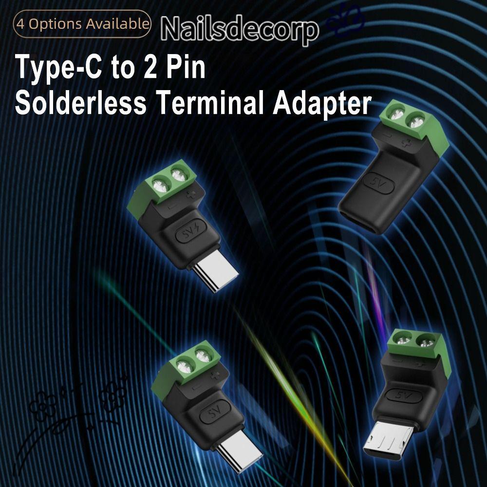 NAILS อะแดปเตอร์เทอร์มินัล USB C ถึง 2Pin, สกรู Solderless Plug Crimp Terminal Block, คุณภาพสูง 5V ส
