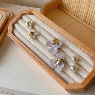【ถาดสำหรับจัดแสดงแหวน】ถาดเก็บกล่องเครื่องประดับ ถาดใส่เครื่องประดับรูปวอลนัท ต่างหู สร้อยคอ กำไลข้อมือ อุปกรณ์ถ่ายภาพ