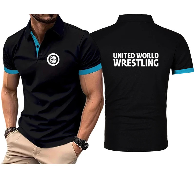 เสื้อโปโลแขนสั้น United World Wrestling UWW ผ้าไอซ์ซิลค์ ระบายอากาศได้ดี ซึมซับเหงื่อ แห้งเร็ว สวมใส