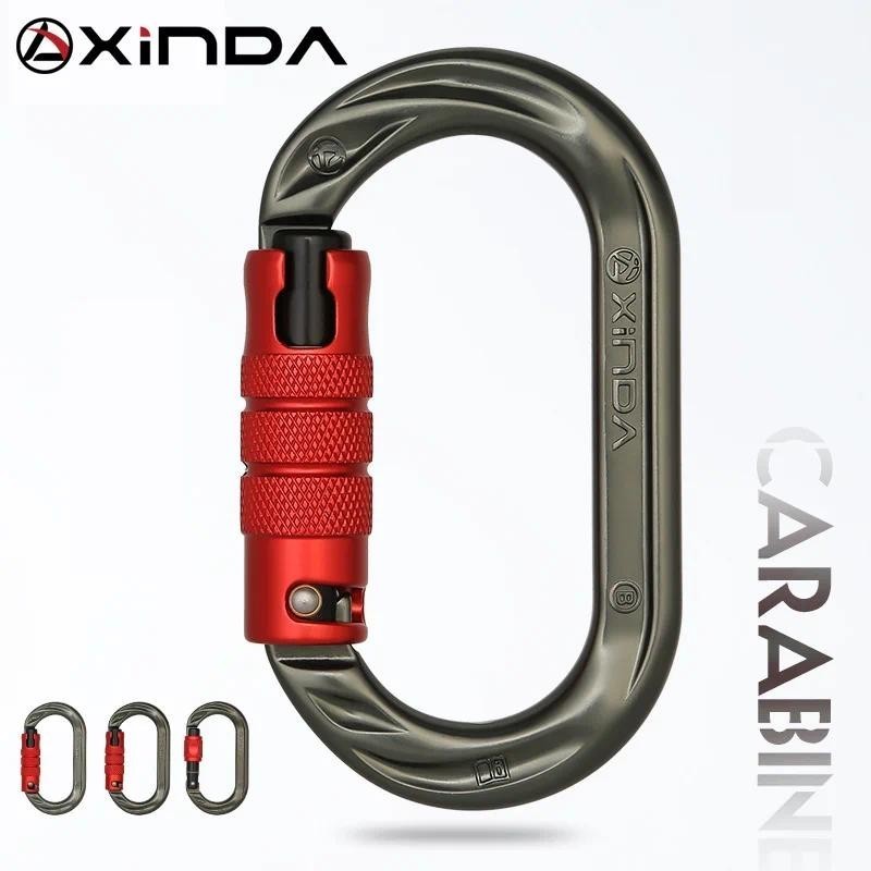XINDA กลางแจ้ง O-shape carabiner 24kN 7075 อลูมิเนียมรูปไข่ตะขอ rock ปีนเขาอัตโนมัติล็อคสกรูประตู ca