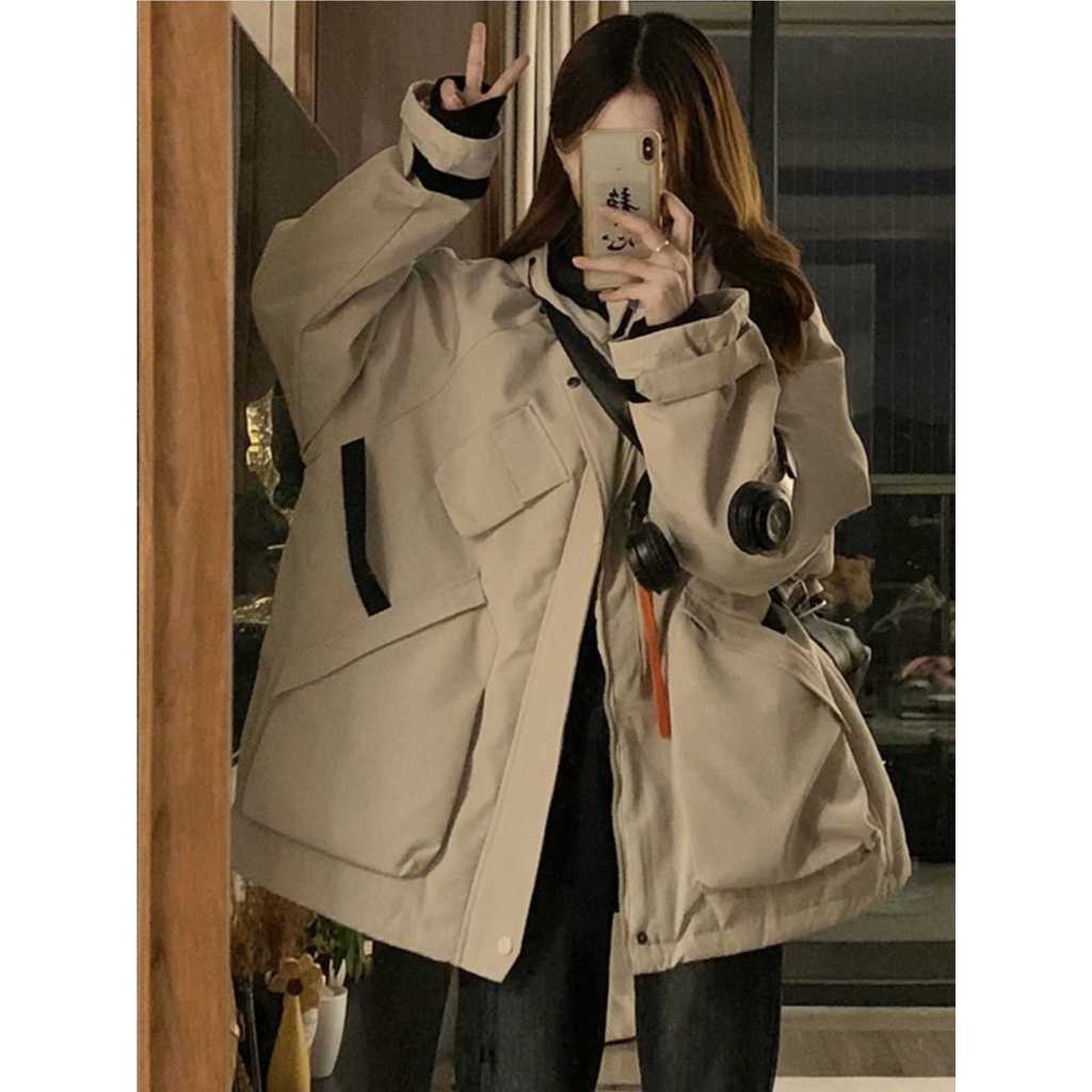 แฟชั่น Windbreaker Street แจ็คเก็ตขนาด Top cod Country ผู้ชายผู้หญิงหมวกหลวม Retro แจ็คเก็ตแม้สวมใส่