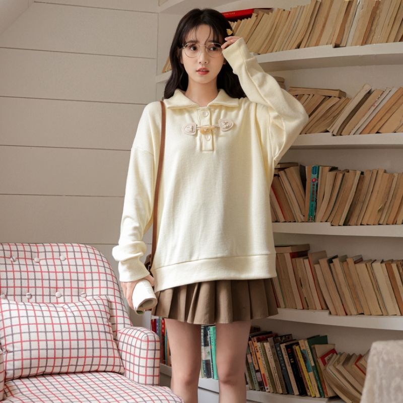 ขนาดเสื้อฤดูใบไม้ผลิฤดูใบไม้ร่วง Wah Bo Wei ฤดูใบไม้ผลิรุ่นแพทย์ตรวจสอบคอปก Preppy สไตล์หลวมแฟชั่นสไ