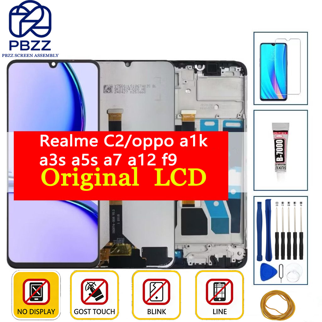 PBZZ หน้าจอแสดงผล LCD สําหรับ Oppo A1k / Realme C2 oppo a3s a5 a7 a12 f9 a12e LCD ต้นฉบับสําหรับ PBZ