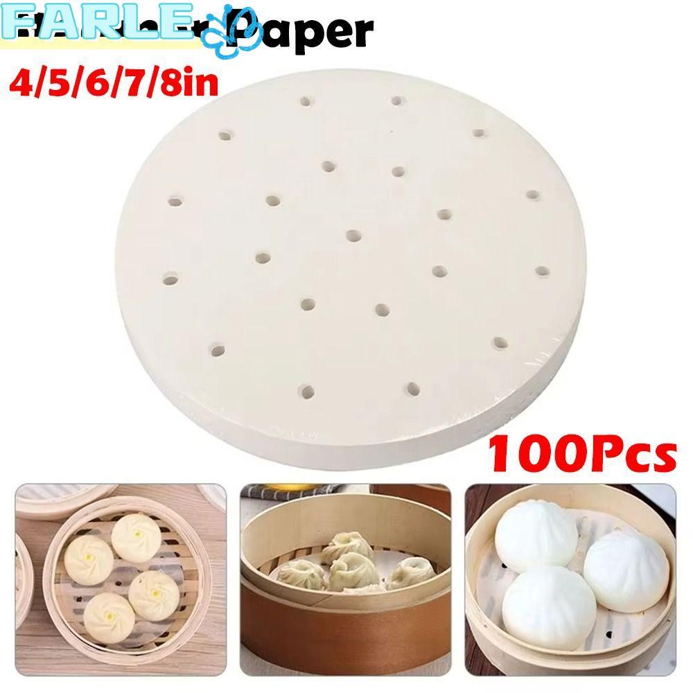 FARL 100 ชิ้น Buns ขนมอบกระดาษไม่ติด, ทิ้ง 4/5/6/7/8in Steamer กระดาษ, รอบ Buns Pad กระดาษครัวทําอาห