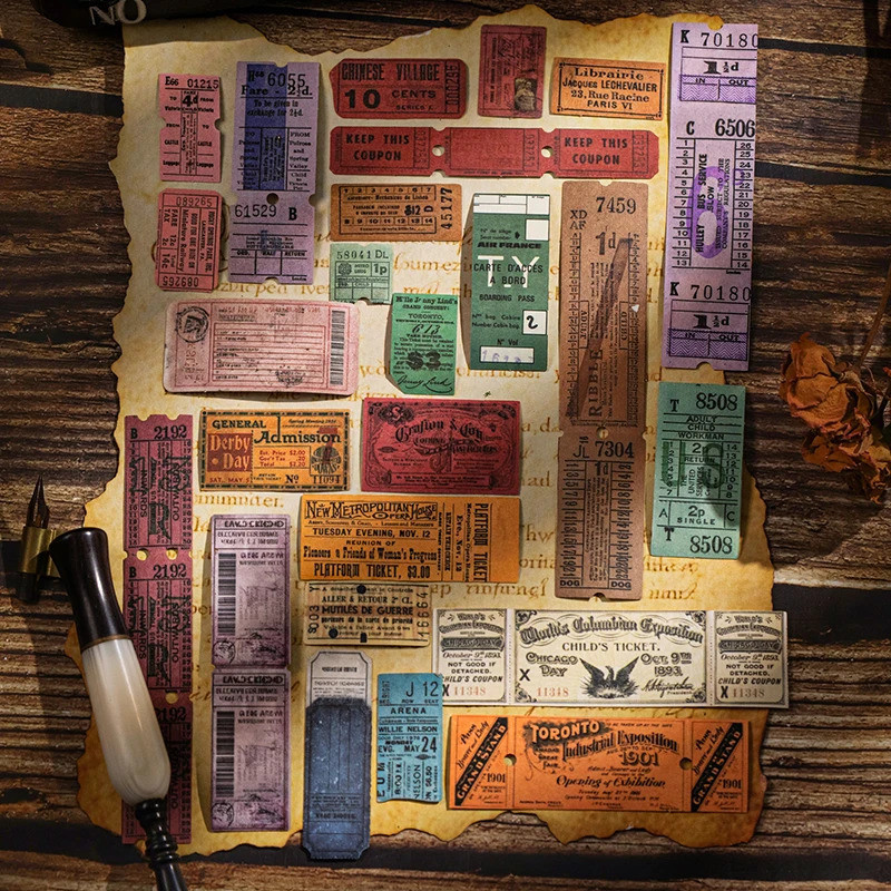 Journal GO 45pcs ตั๋วโบราณสติกเกอร์สํานักงานสําหรับ Scrapbooking อุปกรณ์ตกแต่ง Junk Journal ชุดหัตถก