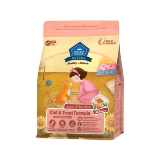 Buzz Netura - อาหารแมวเม็ด บัซซ์ เนทูร่า เกรนฟรี เม็ดแมว ปลาและไก่ แซลม่อน สูตรProtein X ถุง 1kg