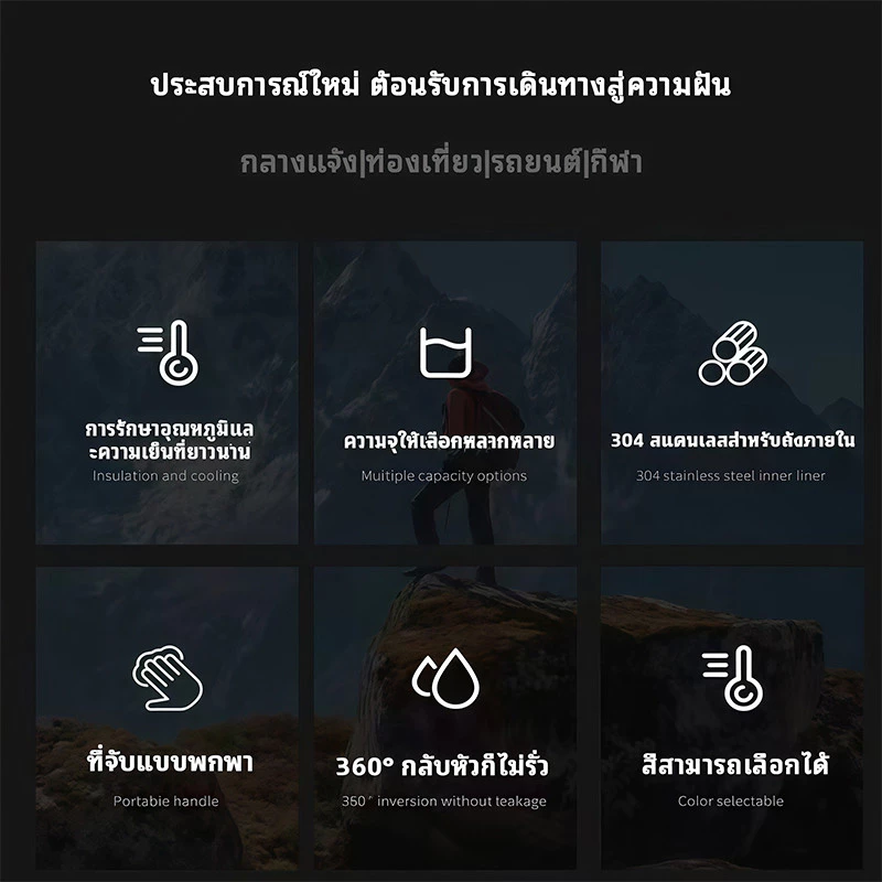 กระติกน้ําสแตนเลส 304 แบบพกพา 600-800-1000มล เคลือบเซรามิก กระติกน้ําเก็บความร้อนความเย็นได้นาน thumbnail 9