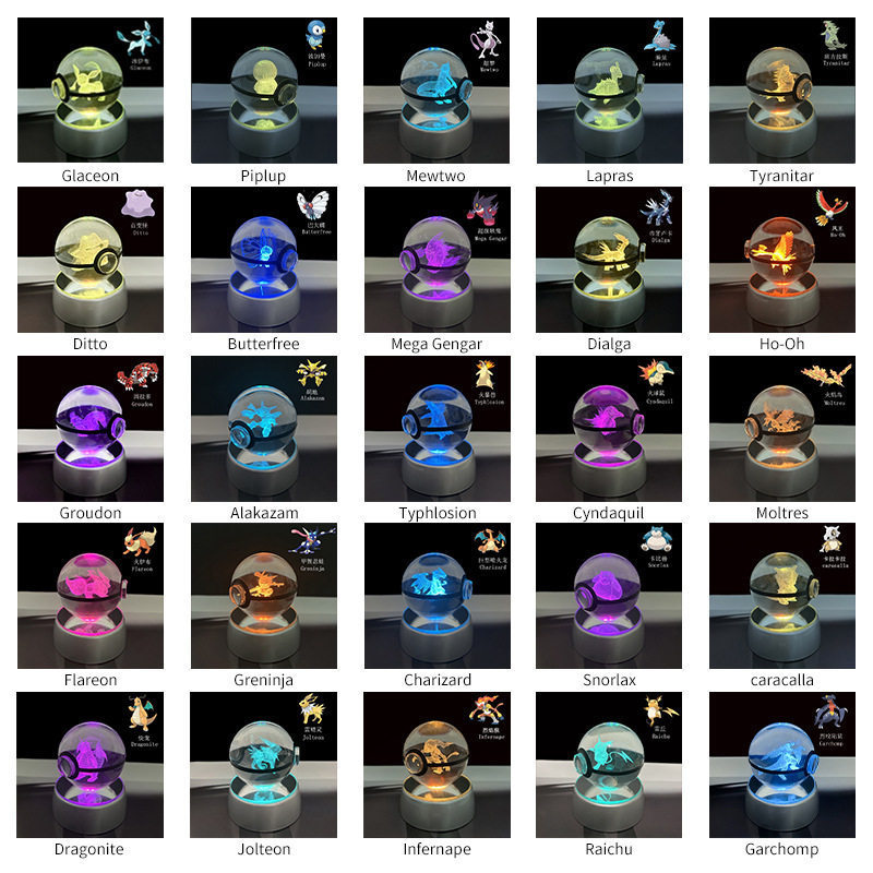 [Manmei] Pokémon Ball Crystal Poké Ball รูปโปเกมอน 3D ลูกบอลคริสตัลแกะสลักด้านในโปร่งใสเครื่องประดับส่องสว่างของขวัญ