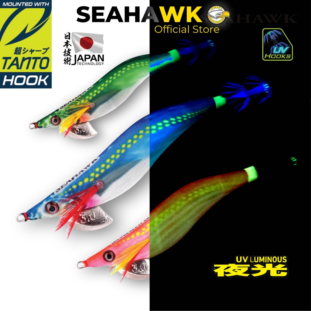 Seahawk Noury Rattle EGI UV Tanto UV Hooks Leaded Squid Jig Fast Sinking เหยื่อตกปลา