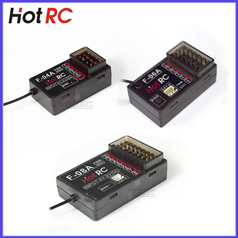 HotRC 6/8CH 2.4G ตัวรับสัญญาณ F-06A F-08A แรงดันไฟฟ้ากลับ PWM สําหรับ RC รถเครื่องบินถังเรือ DS-4A C