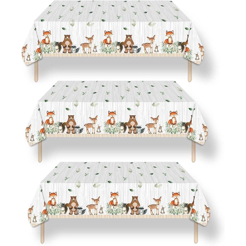 3ct Woodland ผ้าปูโต๊ะพลาสติกสิ่งมีชีวิต Fox วันเกิด Baby Shower Banner Wild One Welcome Baby Forest