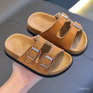 Local Fast Shipping รองเท้าแตะ BIRKENSTOCK เด็ก หนังนิ่ม มีเข็มขัด กันลื่นและสวมใส่ง่าย