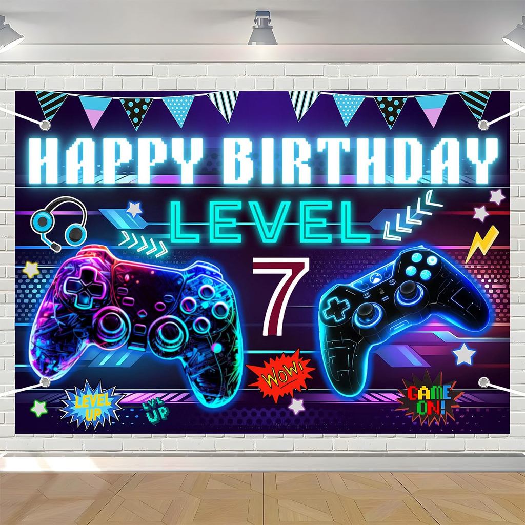 วิดีโอแรงบันดาลใจเกมวันเกิดฉากหลังระดับ 7 Happy 7th Birthday Party แบนเนอร์พื้นหลัง 7th Boys Video P