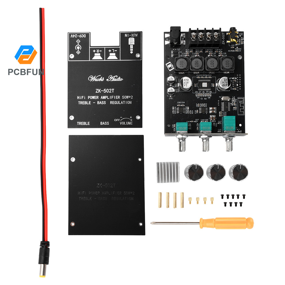 Pcbfun ZK-502T 50W * 2 ปรับความถี่สูงและต่ําด้านหน้า-end เครื่องขยายเสียงโมดูลซับวูฟเฟอร์ dual chann