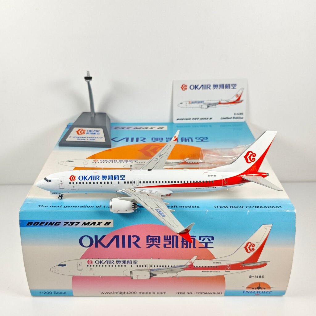 Inflight IF373MAXBK01 1: 200 Okai Airlines B737MAX8 B-1485 รุ่นโลหะผสม