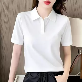 【จัดส่งจากกรุงเทพฯภายใน 24 ชั่วโมง】เสื้อโปโลสีดำสำหรับผู้หญิงสไตล์ออฟฟิศ | สภาพเรียบง่ายไม่ยุ่งยาก + ลาย“Hi there”ชิค เห
