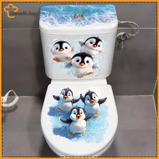 HOME Swimming Little Penguin Toilet Stier, กันน้ําแบบมีกาวในตัว, รูปลอกตกแต่งห้องน้ํา, ที่หุ้มที่นั่งชักโครก Stier TH