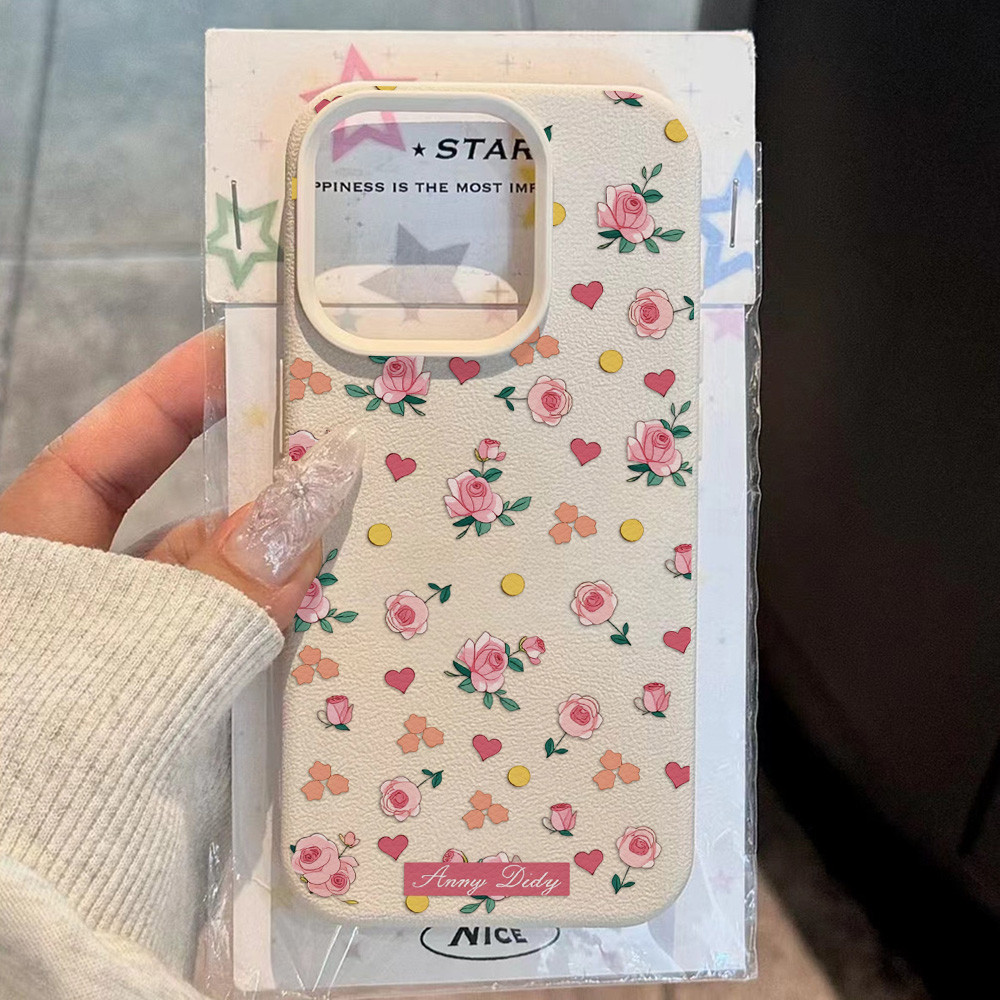 AK ดอกไม้ เคสfor iPhone 11 12 13 14 15 16 17 Pro Max Xs Max XR เคสหนังเคสโทรศัพท์ซิลิโคนกันกระแทก