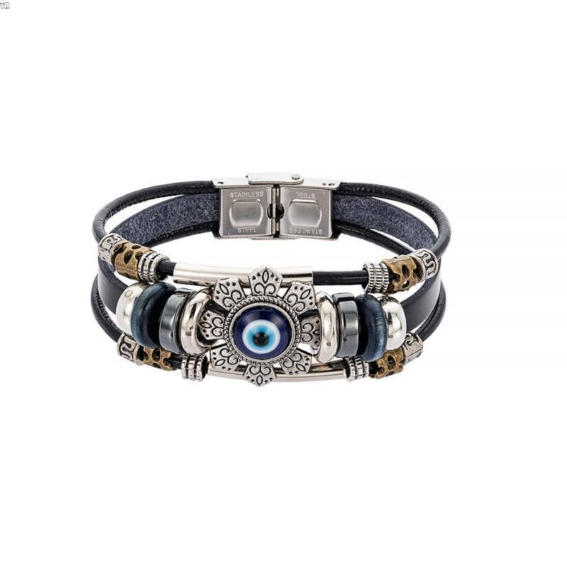 สร้อยข้อมือหนังสไตล์punk แบบcharm evil eye สำหรับผู้ชายและผู้หญิง ออกแบบจากตุรกี