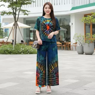 MeeiJaShop No.C3446 ชุดเซ็ท2ชิ้น ลายมัดย้อมสวยๆ เสื้อ+กางเกง *กางเกงมีกระเป๋า* ผ้านุ่มใส่สบาย เสื้อผ้าแฟชั่น